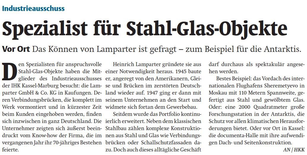 Zeitungsartikel Wirtschaft Nordhessen: IHK kassel zu Gast bei Lamparter